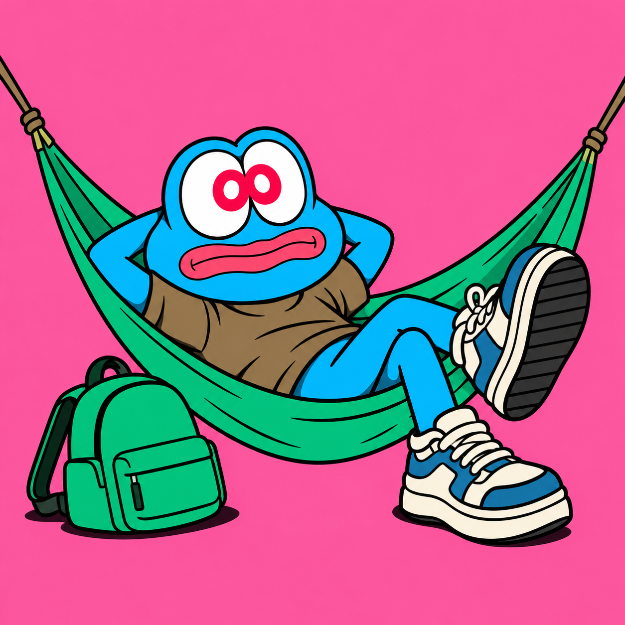 GROGGO relaxing in a green hammock